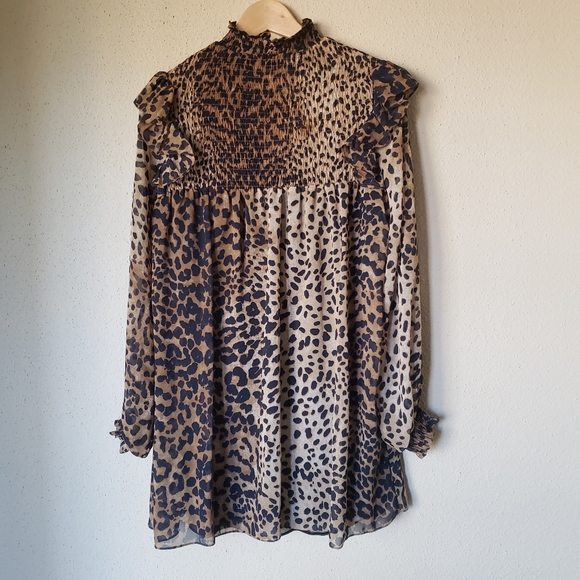 Zara Mock Neck Leopard Print Long Sleeve Dress - Picture 5 of 6